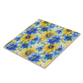 Blauw Gele Bloemen Tegeltje (Zijkant)