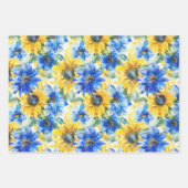 Blauw Gele Bloemen Vlinders Verjaardag Inpakpapier Vel (Voorkant 2)