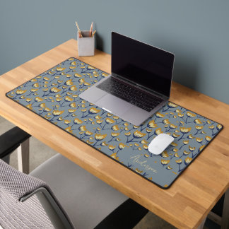 Blauw-gele bloemendeskmat bureaumat