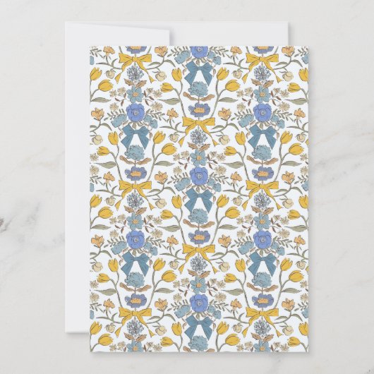 Blauw Gele Bogen Bloesem Huwelijk Repetitie Diner Kaart (Achterkant)