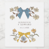 Blauw Gele Bogen & Bloesems Wedding Wijn Etiket (Enkel label)