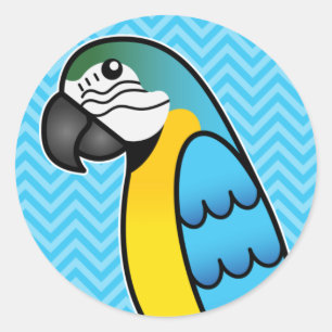 Blauw-gele Cartoon Ara Papegaai Vogel Ronde Sticker