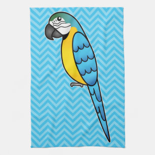 Blauw-gele Cartoon Ara Papegaai Vogel Theedoek