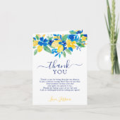 Blauw gele citroenen bloemige watercolor bruidsdou bedankkaart (Voorkant)
