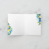 Blauw gele citroenen bloemige waterverf bruidsdouc bedankkaart (Binnen)