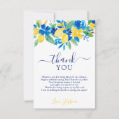 Blauw gele citroenen bloemige waterverf bruidsdouc bedankkaart (Voorkant)