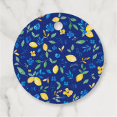 Blauw gele citroenen bloemrijke waterverf bruidsdo bedankjes labels (Achterkant)