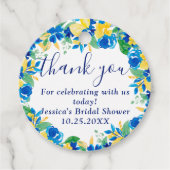 Blauw gele citroenen bloemrijke waterverf bruidsdo bedankjes labels (Voorkant)