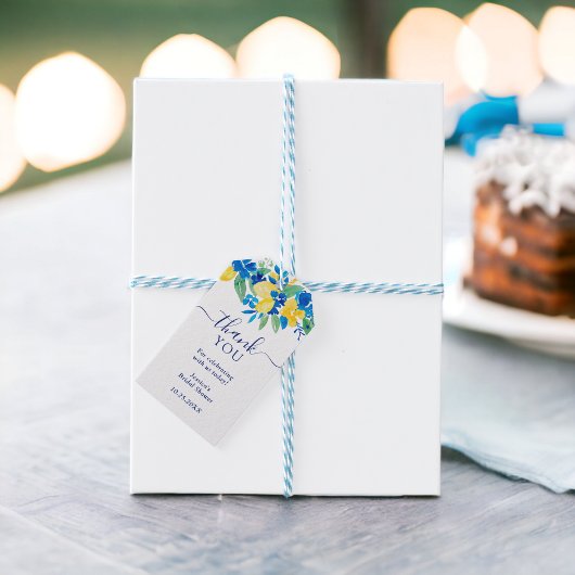 Blauw gele citroenen bloemrijke waterverf bruidsdo cadeaulabel