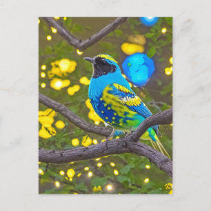 Blauw gele Fantasy Meadowlark Bird Briefkaart