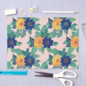  blauw gele florale en folieroze design tissuepapier (Craft)