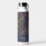 Blauw gele florese schattige elegante draad waterfles<br><div class="desc">Moderne blauwe,  gele florale schattige elegante naam en opladers cadeau. Ideale kerst,  verjaardag,  afstuderen,  jubileum,  moederdag,  vaders dag,  denk aan je cadeau.</div>
