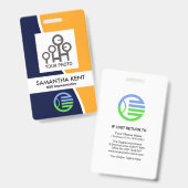 Blauw Gele Golf Foto Sjabloon Personeels ID Badge (Voor- en achterkant)