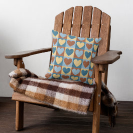 Blauw gele harten Rustic Pattern Kussen