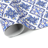 Blauw Gele Italiaanse Tegels Patroon Bruidscadeau Cadeaupapier (Rol Hoek)