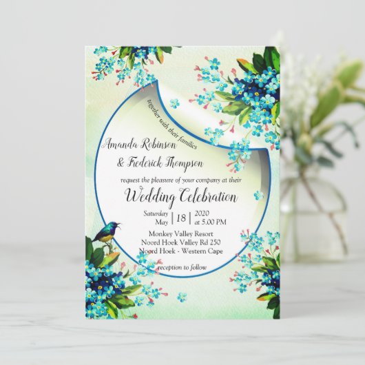 Blauw-gele lavendel bruiloft aankondiging (Staand voorkant)