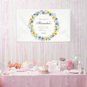 Blauw Gele Lavendel Wildflower Krans Welkom Spandoek