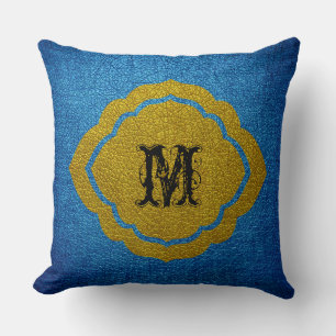 Blauw gele leder kussen
