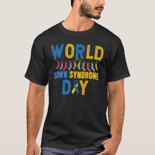 Blauw Gele Lint Sokken Wereld Down Syndroom Bewust T-shirt