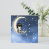 Blauw Gele Maan Baby Shower Kaart (Staand voorkant)