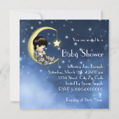 Blauw Gele Maan Baby Shower Kaart (Achterkant)