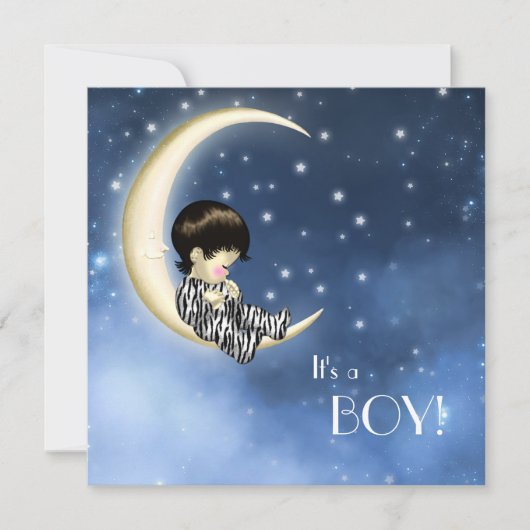 Blauw Gele Maan Baby Shower Kaart (Voorkant)