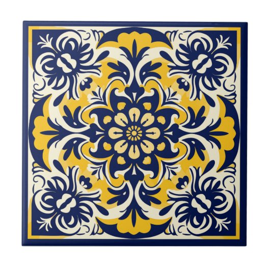 Blauw-gele Mexicaanse Tegel - # 2 Tegeltje (Voorkant)