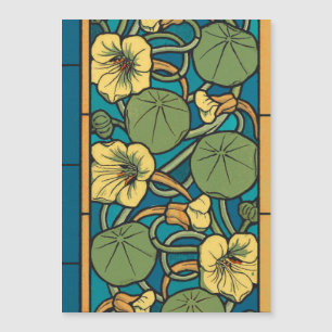 Blauw gele Nasturtium Flower Nouveau Pattern