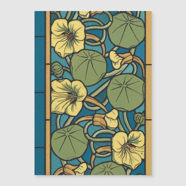 Blauw gele Nasturtium Flower Nouveau Pattern (Voorkant)