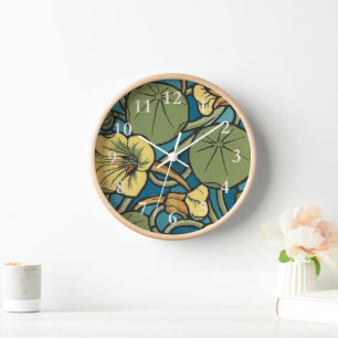 Blauw gele Nasturtium Flower Nouveau Pattern