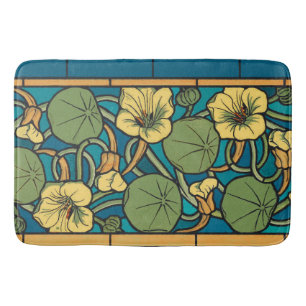 Blauw gele Nasturtium Flower Nouveau Pattern Badmat