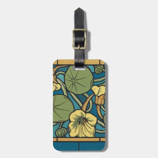 Blauw gele Nasturtium Flower Nouveau Pattern Bagagelabel (Voorkant verticaal)