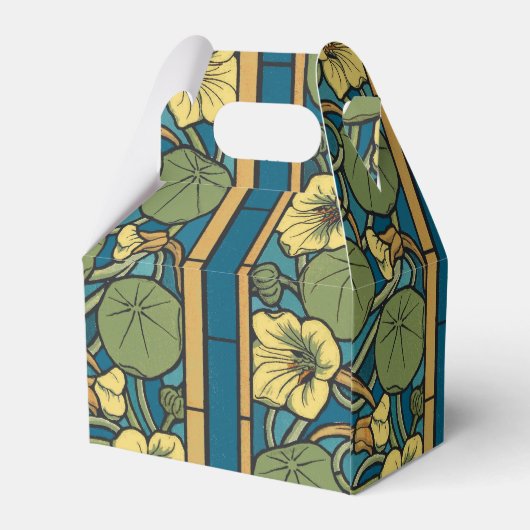 Blauw gele Nasturtium Flower Nouveau Pattern Bedankdoosjes (Achterkant)