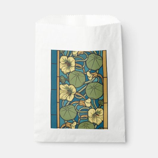 Blauw gele Nasturtium Flower Nouveau Pattern Bedankzakje (Voorkant)