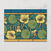Blauw gele Nasturtium Flower Nouveau Pattern Briefkaart (Voorkant)