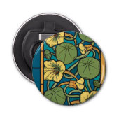 Blauw gele Nasturtium Flower Nouveau Pattern Button Flesopener (Voorkant)