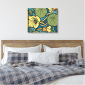 Blauw gele Nasturtium Flower Nouveau Pattern Canvas Afdruk (Insitu (Slaapkamer))