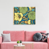 Blauw gele Nasturtium Flower Nouveau Pattern Canvas Afdruk (Insitu (Woonkamer))