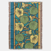 Blauw gele Nasturtium Flower Nouveau Pattern Deken (Voorkant Verticaal)
