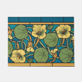Blauw gele Nasturtium Flower Nouveau Pattern Deurmat (Voorkant)