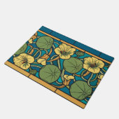 Blauw gele Nasturtium Flower Nouveau Pattern Deurmat (Schuin)