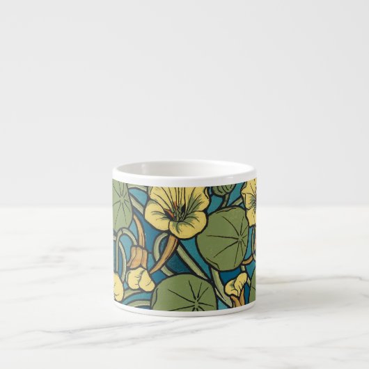 Blauw gele Nasturtium Flower Nouveau Pattern Espresso Kop (Voorkant)