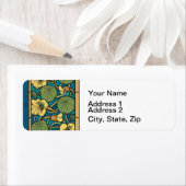 Blauw gele Nasturtium Flower Nouveau Pattern Etiket (Insitu)