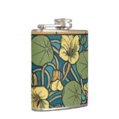 Blauw gele Nasturtium Flower Nouveau Pattern Heupfles (Rechts)