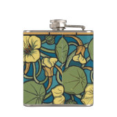 Blauw gele Nasturtium Flower Nouveau Pattern Heupfles (Achterkant)