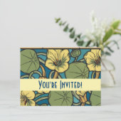 Blauw gele Nasturtium Flower Nouveau Pattern Kaart (Staand voorkant)