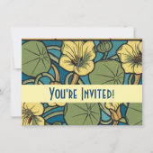 Blauw gele Nasturtium Flower Nouveau Pattern Kaart (Voorkant)