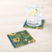 Blauw gele Nasturtium Flower Nouveau Pattern Kartonnen Onderzetters (Insitu)