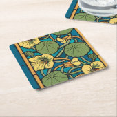Blauw gele Nasturtium Flower Nouveau Pattern Kartonnen Onderzetters (Schuin)