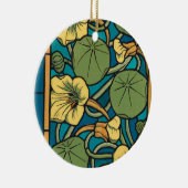 Blauw gele Nasturtium Flower Nouveau Pattern Keramisch Ornament (Rechts)